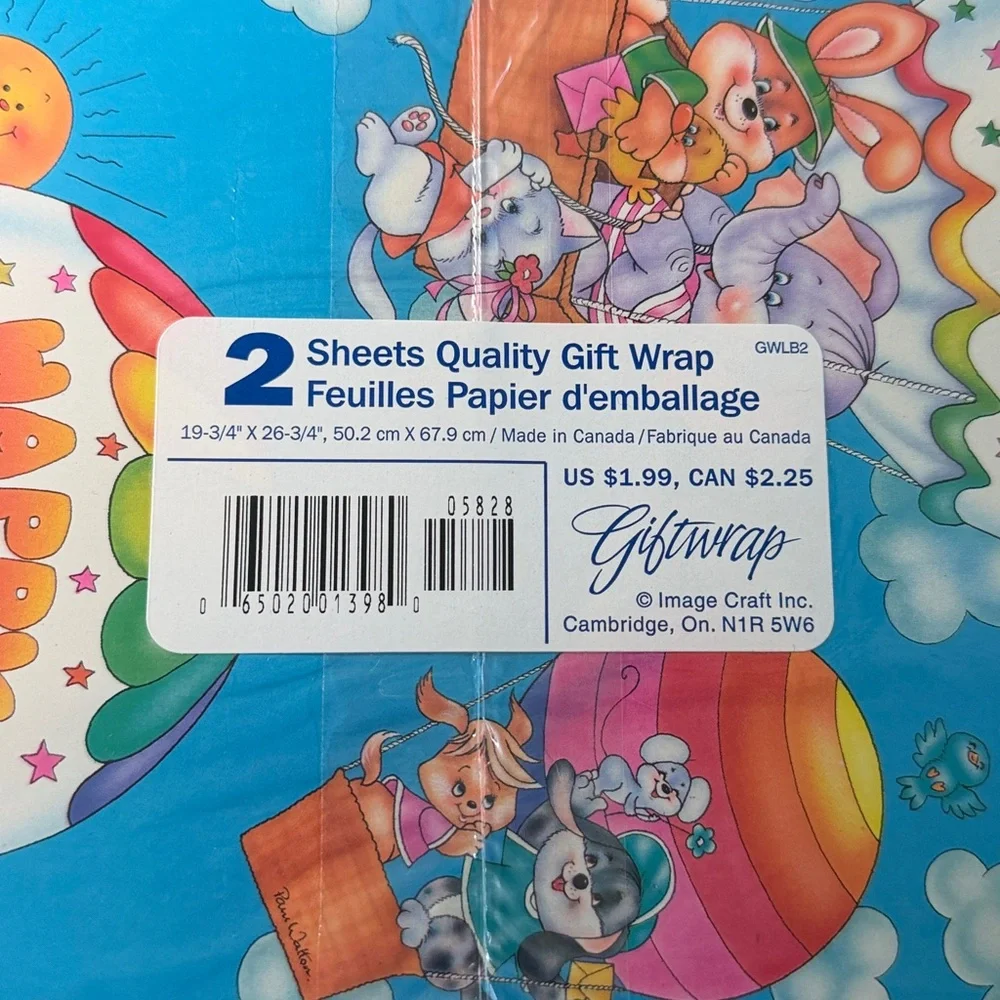 5/$25 VINTAGE Birthday Wrapping Paper Cute Cartoon Animals